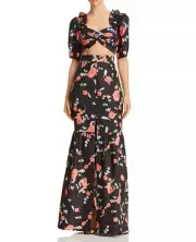 Alice McCall Move Over Black Floral Print Hi-Low Maxi Skirt Sz6 TOP & BOTTOM SET