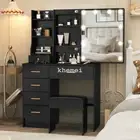 Dressing Table with LED Mirror Modern Makeup Desk Vanity Table Set + Stool Black