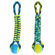 Paracord Dog Toys Tough Rope Tug & Tennis Ball Fetch Chew Blue or Yellow 14.5"