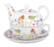 Garden Birds Tea for One 3 Pieces Teapot & Cup Set Gift for Lady