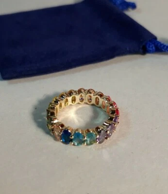 Yellow Gold Plated GP Band made w/ Swarovski Crystal Multi Color Ring Size 5