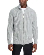 Boss Wool & Cashmere Ribbed Knit Full-Zip Cardigan
