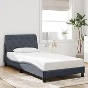 King Single Bed Frame Dark Grey Velvet 107x203 cm with Headboard, Soft Plywood Slats, Excellent Support, Metal Frame, Base for Bedroom Furniture Bedframe