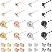UNICRAFTALE 16pcs 4 Colors Round Ball Stud Earrings Hypoallergenic Studs Earrings with Loop Stainless Steel Earrings with Ear Nuts for Jewelry Making 1.7~2mm Hole