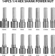 14x SAE Metric Socket Wrench Screw 1/4''Hex Shank Nut Driver Drill Bit Set