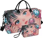 [ZRYSMY] Woman Colorful Hair Duffel Bag for Traveling, Travel Bag Gym Bag, with Multiple Interior Pockets Shoulder Weekender Bag for Women Men with Toiletry Bag 20.5L x 1.9W x 13.8H, Multi-Colored, one