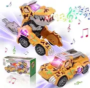 Automatic Dinosaur Transforming Car with Music and LED Light - Transforming Cars for Boys - Deformed Dinosaur Car Toy for Kids Ages 3-5 - Birthday