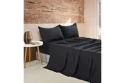 Renee Taylor | Vintage Washed Microfibre Sheet Set | 2 Pillowcases | Black | Double