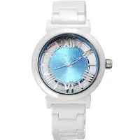 在飛比找momo購物網優惠-【Canody】羅馬浮雕 雙鏤空陶瓷腕錶(白x藍/35mm/