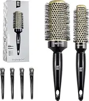 Round Brush for Blow Drying,Ceramic Ionic Thermal Barrel & Antistatic Bristles, Salon Blowout Hair Styling for Wet or Dry (Includes 4 Clips)