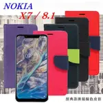 諾基亞 NOKIA X7 / 8.1 經典書本雙色磁釦側翻可站立皮套 手機殼