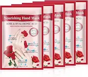 Joyeee Repairing Hand Mask Gloves for Women, 5 Pairs Hand Masks Moisturizing Glove with Hyaluronic Acid and Rose Extracts, Single-Use Gloves for Women, Mum Birthday Gift Idea
