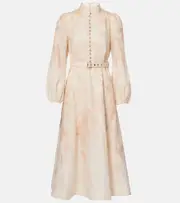 [Zimmermann] Zimmermann Floral balloon-sleeve linen midi dress AU 6 neutrals