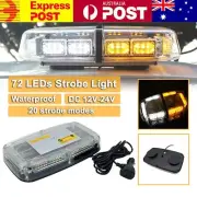72 LED Emergency Car Beacon Strobe Light Bar Flashing Warning Lamp Amber + White