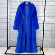 Super Long Fluffy Faux Fur Coat Women Jacket Winter Lapel Thicken White Faux Fur Coats Jacket for Women Outerwears royal blue XS
