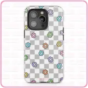 Checkered Flowers (Gray) iPhone Case Tough Pro 13 Max 16 15 14 MagSafe