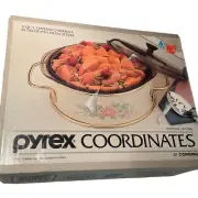 Pyrex Coordinates Symphony 2 Qt. Set Baking Dish In Metal Server Round Lid Box n