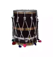 MUSICAL INSTRUMENT GUJARATI DHOL DRUM WOODEN HANDMADE INDIAN BHANGRA WITH BAG
