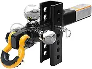 MaxxHaul 51003 Trailer Hitch Tri Ball Mount with Hook Pin Rotatable Tow Shackle 2 in Reciever 12000 lbs Capacity Heavy Duty with 1-7/8 in 2 in 2-5/16 in Hitch 3/4 inch D Ring Shank Rise 5" Drop 5"
