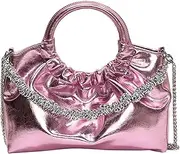 [GIGBIRD] Women's PU Leather Clutch Purse Glossy Evening Bag Pleated Top Handle Shoulder Bag Party Satchel Handbag Crossbody