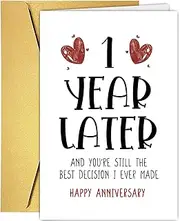 Supoeguk Happy One Year Card for Girlfriend Boyfriend, First Anniversary Card for Him Her, Funny 1st Wedding Anniversary Card for Wife Husband