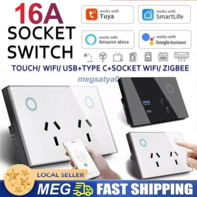 16A Smart Home WIFI Socket Double GPO Power Point Panel Wall Outlet Switch AU