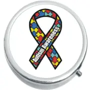Autism Awareness Ribbon Puzzle Pieces Medicine Pill Box