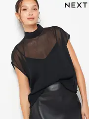 Black Sheer Layer Cap Sleeve Top (479028) | $68