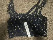 NWT Aqua L Printed Tie Strap Crop Rayon Top Blouse Stretch Floral