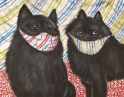 Schipperke in Quarantine Original Painting 11 x 14 Vintage Style Pop Art Dogs