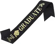 [Generic] Senior Sash 2025 - Gold Glitter Letter Senior Sash Graduation Shoulder Strap | Ribbon Etiquette Belt, Photo Booth Props for Women Men
