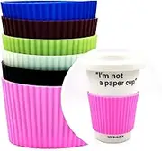 ATCYMI 6 PCS Reusable Coffee Cup Sleeves for Iced Hot Drink Silicone Heat Resistant Protector Cover for Glass Bottle Mug Cup Sleeve