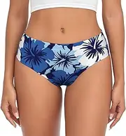 [SAAKE] Blue hibiscus Print Women's Briefs XS S M L XL XXL 3XL 4XL Plus Size Briefs Bikini Ladies Underpants, Black, 3X-Large