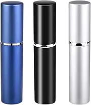 3-Pack Refillable Travel Perfume Atomiser Bottles for Men & Women - Leak-Proof, Easy Refill Funnel, Portable Spray Bottles for Handbag, Purse, & Pocket (6 ml - Black, Silver, & Blue)