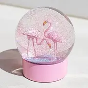 Mingfuxin Pink Flamingos Snow Globe for Kids, Women, Girls - 100MM Glitter Glass Christmas Snowglobe - Home Office Table Decor Birthday Gift