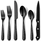 Hammered Black Silverware Set, 48 Pieces Flatware Set for 8, Heavy Duty Stain...
