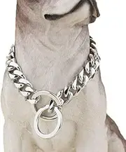 Heavy Duty Choke Cuban Chain Dog Collar for Large Dogs - 20mm XL Extra Wide, Strong Steel Metal Links for Big Breeds - Rottweiler, Pitbull, Mastiff, Cane Corso, Doberman, Great Dane (30 Inch - Silver)