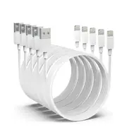 5 Pack 2m Long Data Transfer Charger Charging USB Cable Cord for Apple iPhone iPad iPod Bulk White TPE Plastic