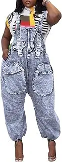 [REASERAL] Womens Loose Denim Overalls Sleeveless Harem Pants for Women Casual Cargo Jeans with Pockets