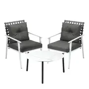 Livsip Outdoor Lounge Sets 3pc Patio Set 70CM White Round Table Rattan Chairs