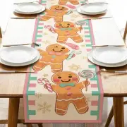Christmas Gingerbread Man Table Runner Pink Xmas Holiday Peppermint Candy Ki