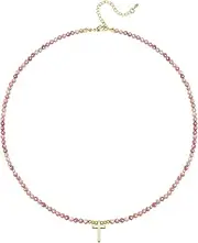 [BYIA] Dainty Cross Necklace for Women Pink Rhodonite Crystal Bead Necklace Faith Choker Small Bead Choker 14k Gold Filled Cross Necklaces Thin Chain Necklaces Aesthetic Jewelry for Women Gift