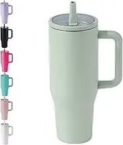 LMX 40 oz Stainless Steel Vacuum Insulated Tumbler Cup Water Bottle with Handle, Lid and Folding Straw for Water, Tea, Coffee, Smoothies, Beer, Juice (Matcha Green)