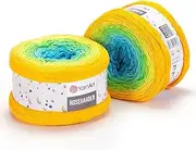 1 Skein/Pack Yarnart Rosegarden Gradient Cotton Yarn, Each Ball 8.8 oz (250 gr) / 1094 Yards (1000m), 100% Cotton, Super Fino Cake Yarn, Fingering Weight for Knitting and Crochet, 310 - Orange Blue