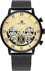 [Tommy Hilfiger] Legend IP Analog Men's Watch, 44 mm Size, Black Steel/Gold