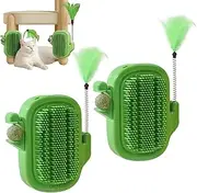 Cat Corner Brush - Cactus Hair Comb Set of 2 - Sensory Stimulation Cat Scratcher Catnip Feather Toy for Indoor Lounging Interactive Behavioral Enrichment