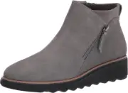Clarks Women's Sharon Ease Ankle Boots Wedge Dark Grey Suede Size 5.5 M NEW Zip