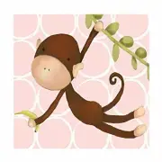 Oopsy Daisy Hanging Monkey Stretched Art, Pink, 10 x 10"