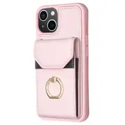 For iPhone 15 Pro Shockproof PU Leather+TPU Case Phone Back Cover Card Holder Ring Kickstand