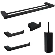 Matt Black Square Towel Rail Rack Bar Toilet Paper Holder Robe Hook Clean Brush